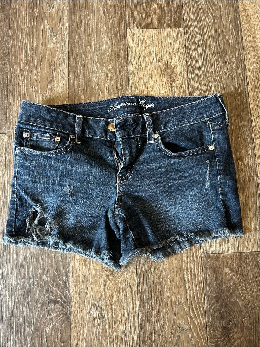 American Eagle Outfitters Dark Wash Distressed Jean Shorts
